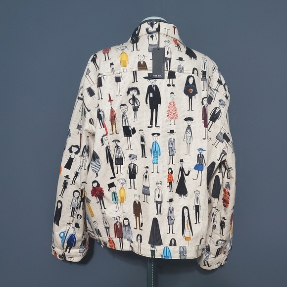 NWT The Kit Olivia Twill Jacket Caricature Drawn Sketched People Flowers Size 4X - Picture 3 of 6